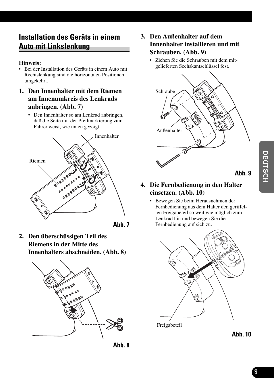 Installation des geräts in einem, Auto mit linkslenkung | Pioneer DEH-P6300R User Manual | Page 25 / 52