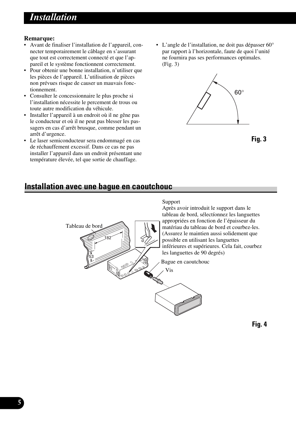 Installation, Installation avec une bague en, Caoutchouc | A title (english), Installation avec une bague en caoutchouc | Pioneer DEH-P6300R User Manual | Page 30 / 52