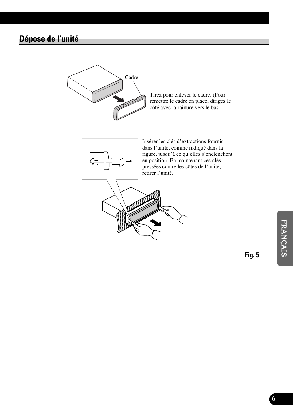 Dépose de l’unité, A title (english) | Pioneer DEH-P6300R User Manual | Page 31 / 52