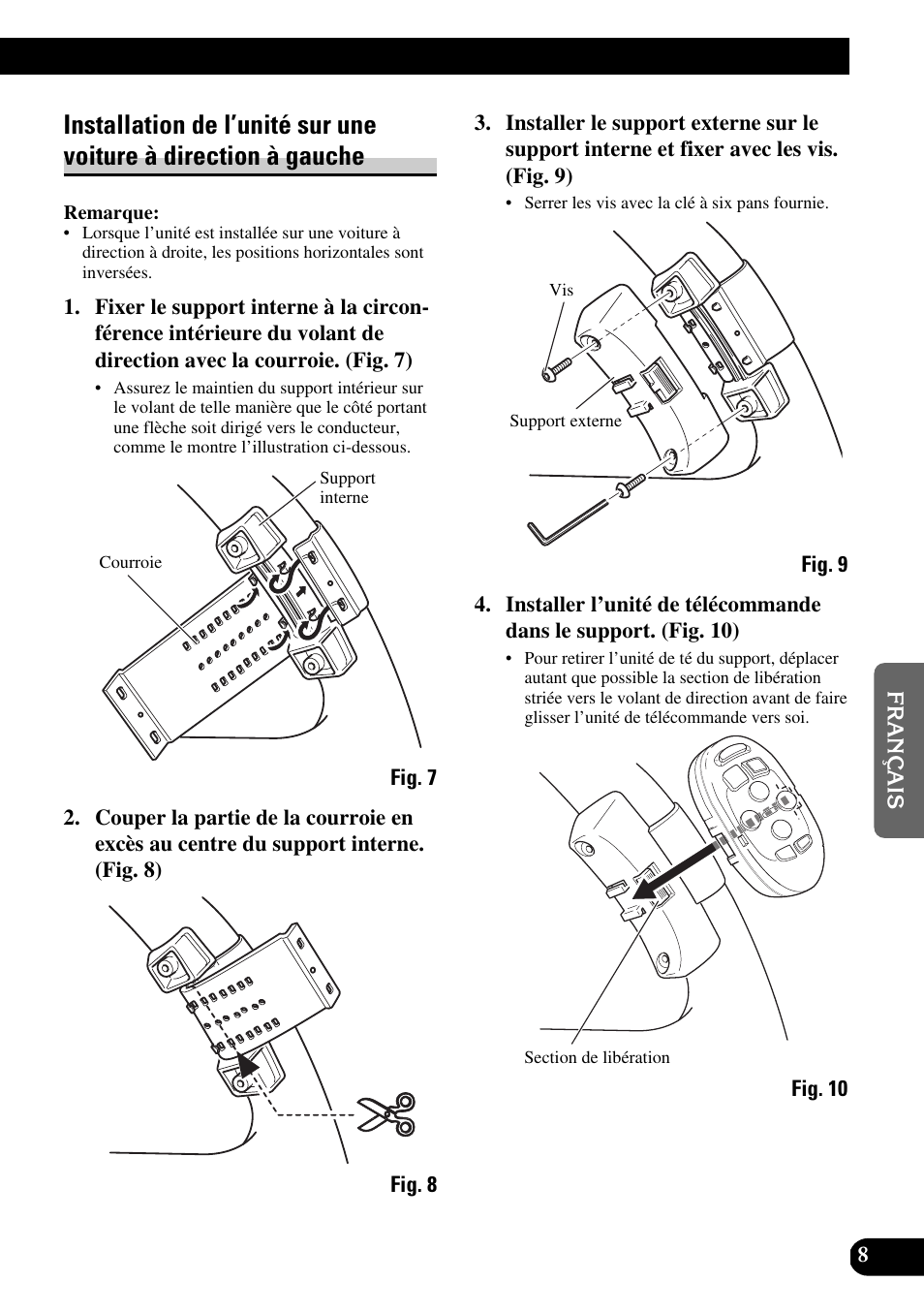 Installation de l’unité sur une voiture, À direction à gauche | Pioneer DEH-P6300R User Manual | Page 33 / 52