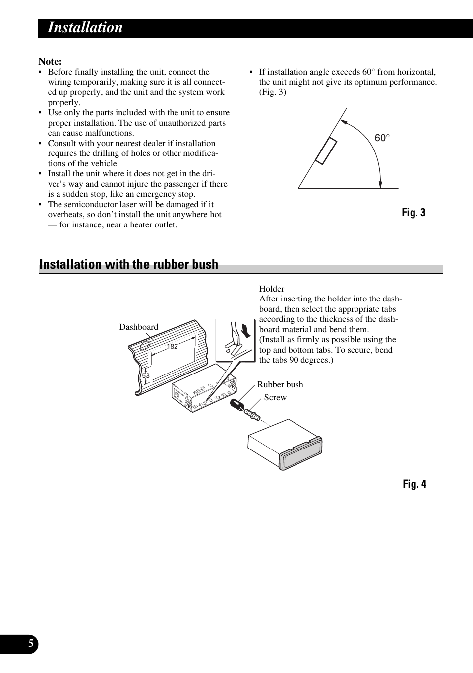 Installation, Installation with the rubber bush, A title (english) | Pioneer DEH-P6300R User Manual | Page 6 / 52