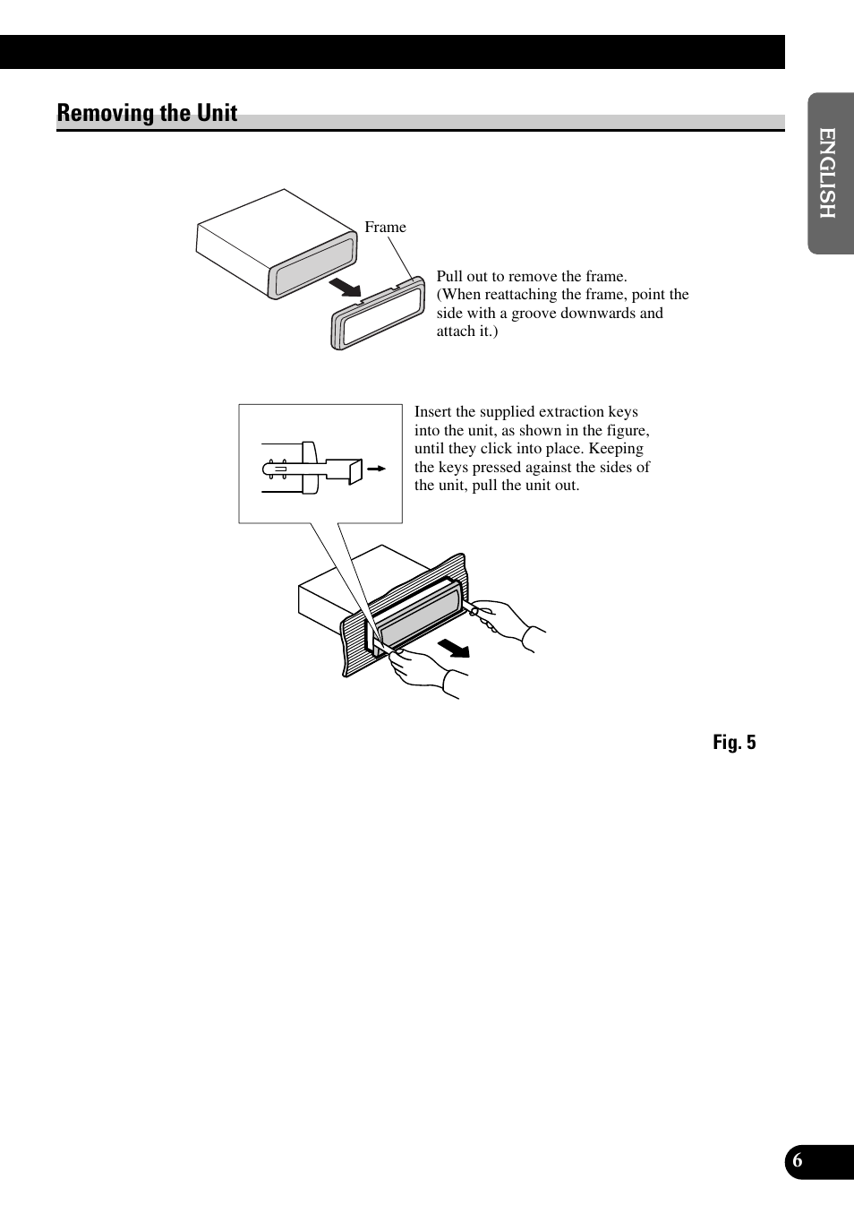 Removing the unit, A title (english) | Pioneer DEH-P6300R User Manual | Page 7 / 52