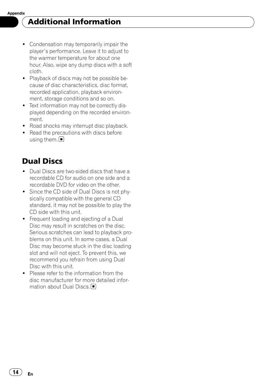 Dual discs, Additional information | Pioneer DEH-1900R User Manual | Page 14 / 109