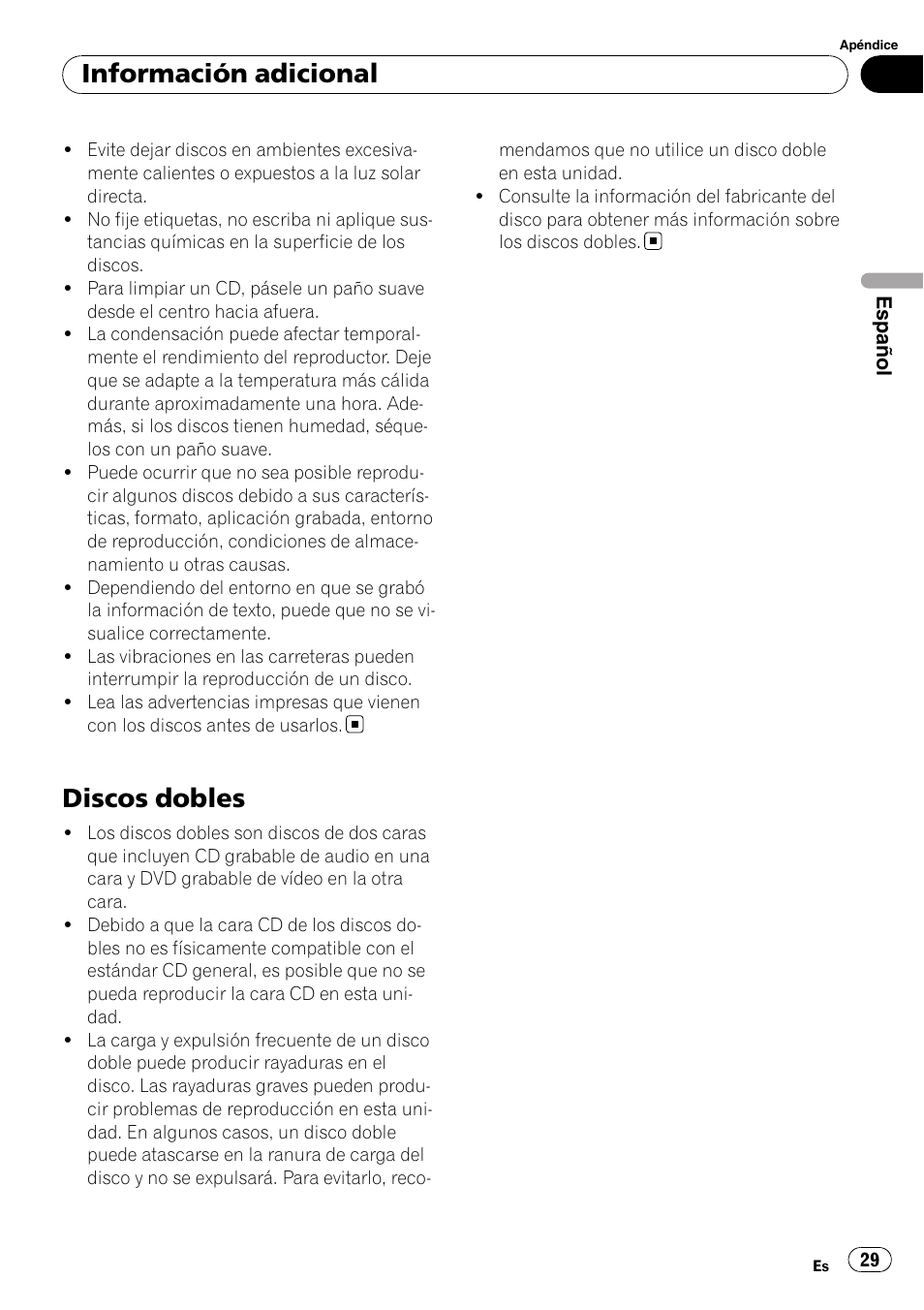 Discos dobles, Información adicional | Pioneer DEH-1900R User Manual | Page 29 / 109