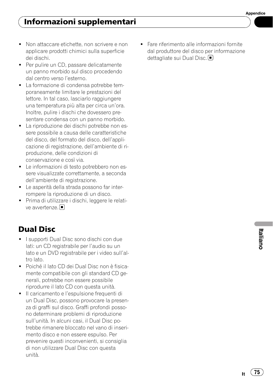 Dual disc, Informazioni supplementari | Pioneer DEH-1900R User Manual | Page 75 / 109