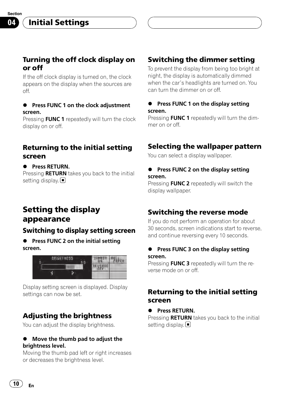 Setting the display appearance, Initial settings | Pioneer AXM-P90RS User Manual | Page 10 / 41