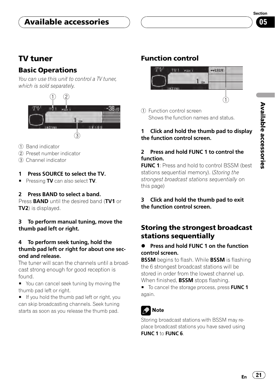 Tv tuner, Available accessories | Pioneer AXM-P90RS User Manual | Page 21 / 41