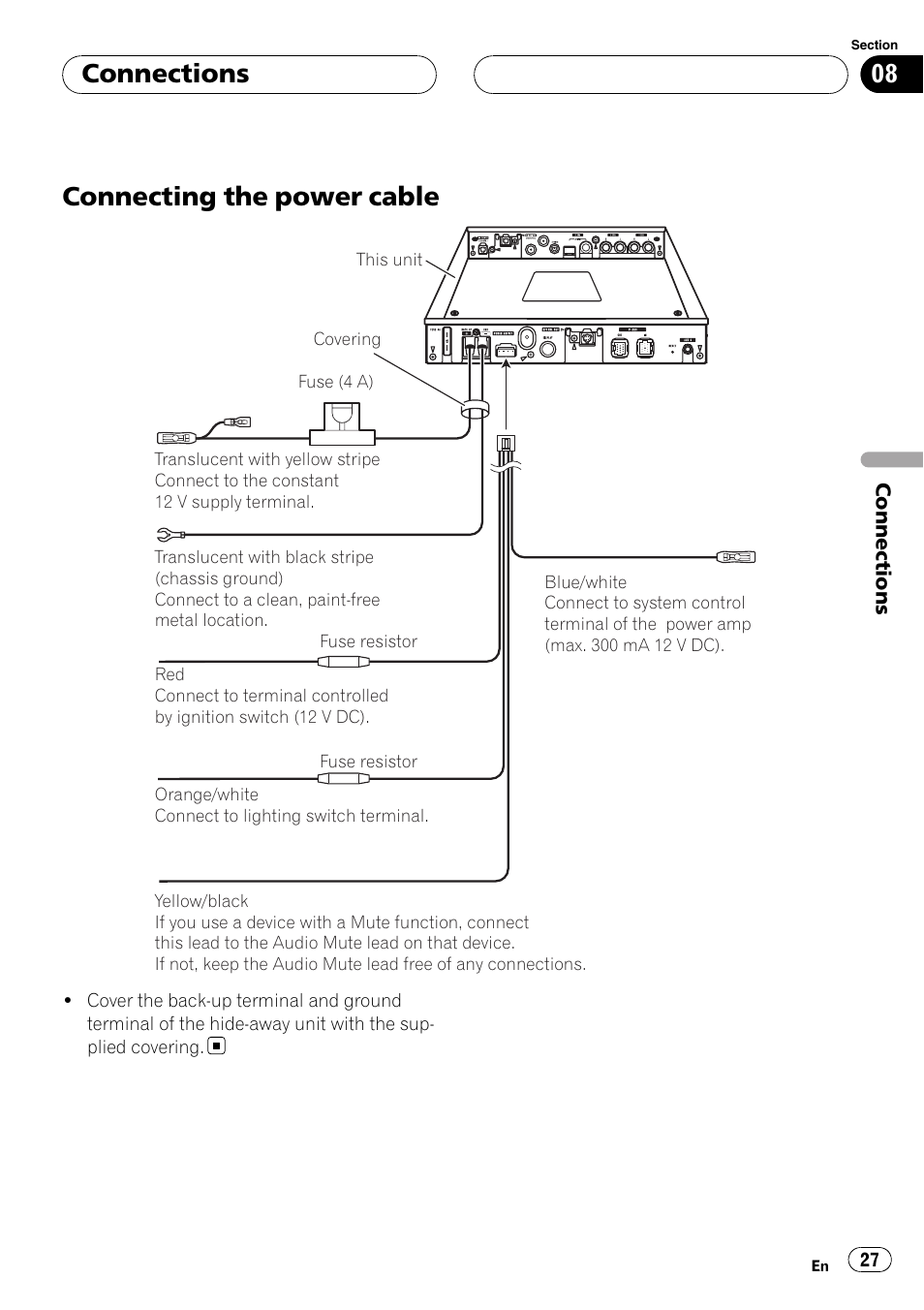 Connecting the power cable, Connections | Pioneer AXM-P90RS User Manual | Page 27 / 41