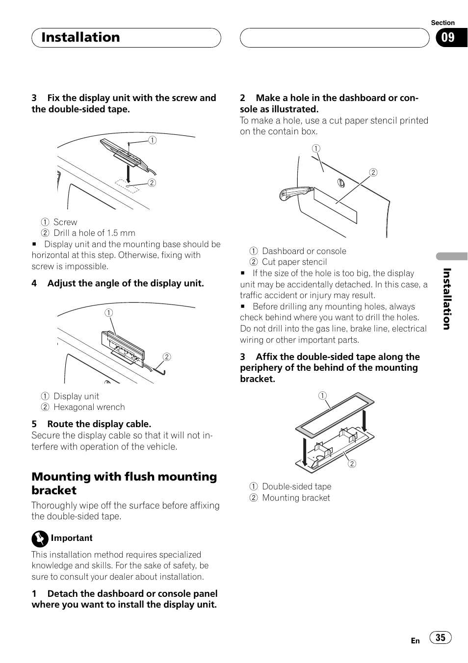 Installation, Mounting with flush mounting bracket | Pioneer AXM-P90RS User Manual | Page 35 / 41