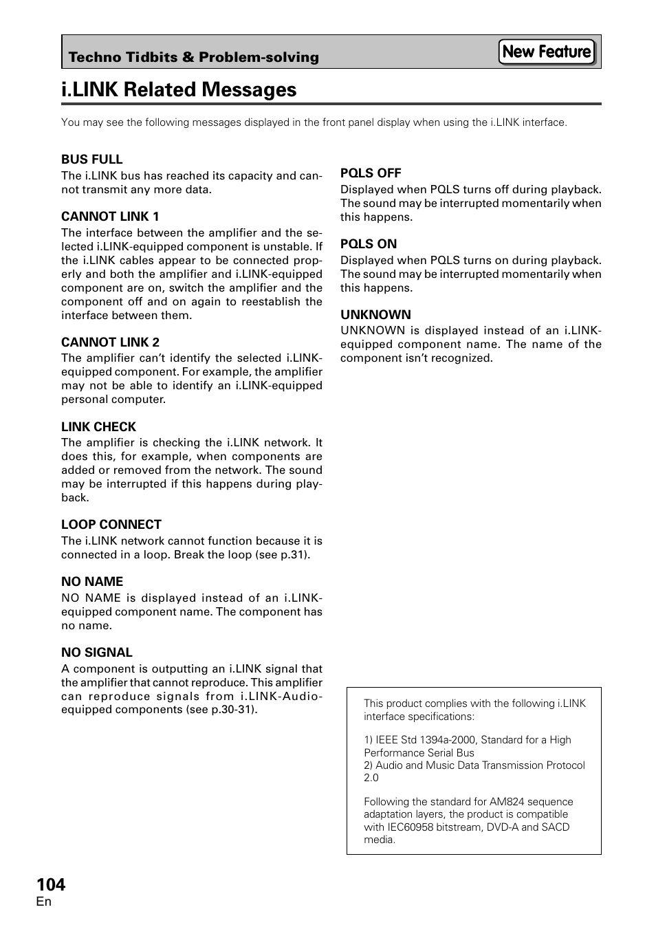 I.link related messages | Pioneer VSA-AX10 User Manual | Page 104 / 112