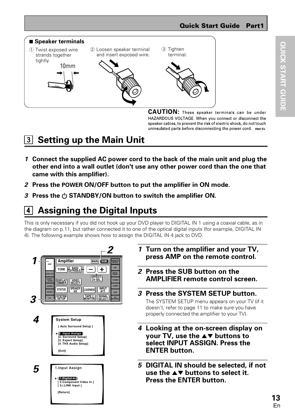 44 assigning the digital inputs, 33 setting up the main unit, Quick st ar t guide | 10mm, Quick start guide part1 | Pioneer VSA-AX10 User Manual | Page 13 / 112