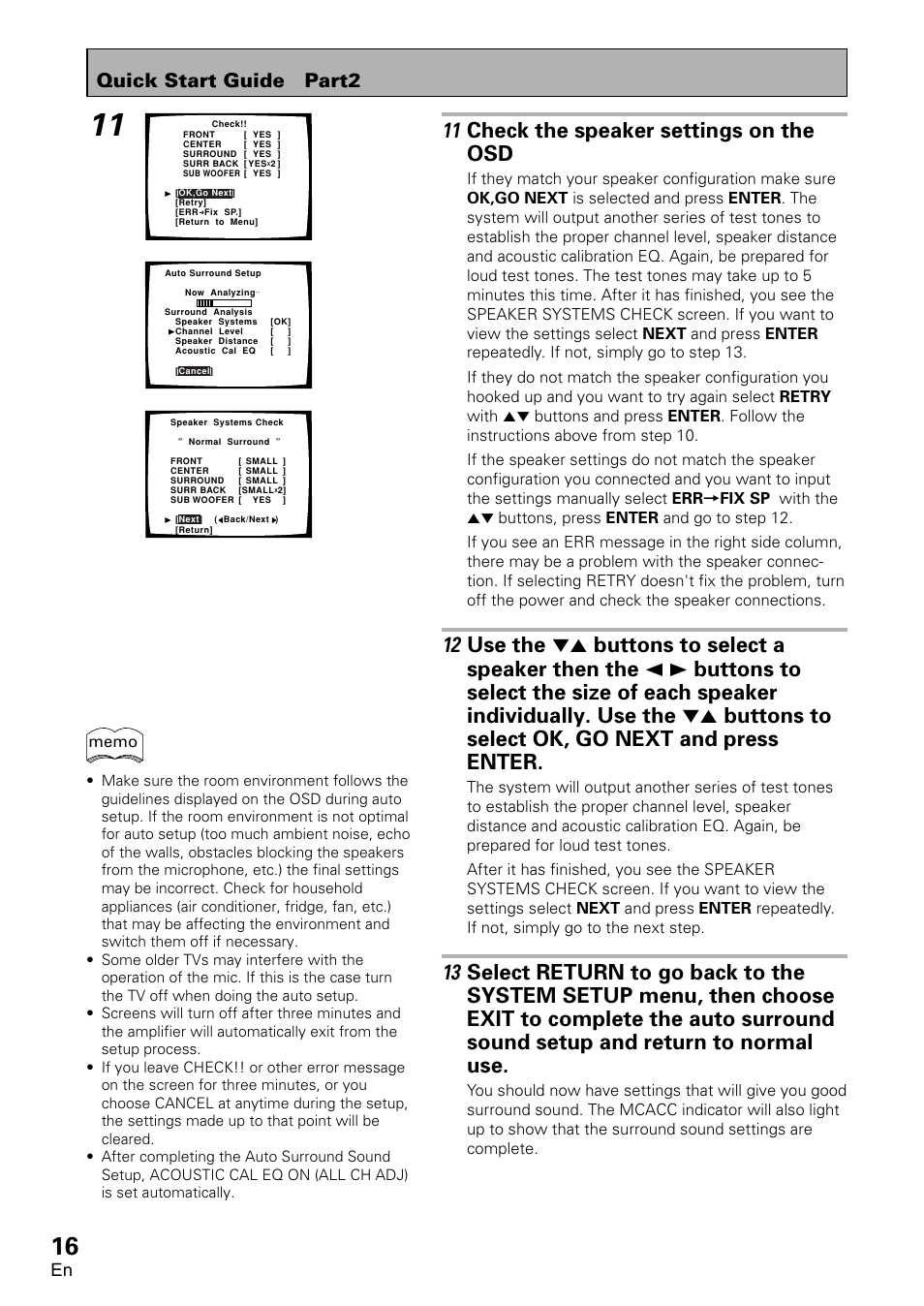 11 check the speaker settings on the osd, Quick start guide part2 | Pioneer VSA-AX10 User Manual | Page 16 / 112