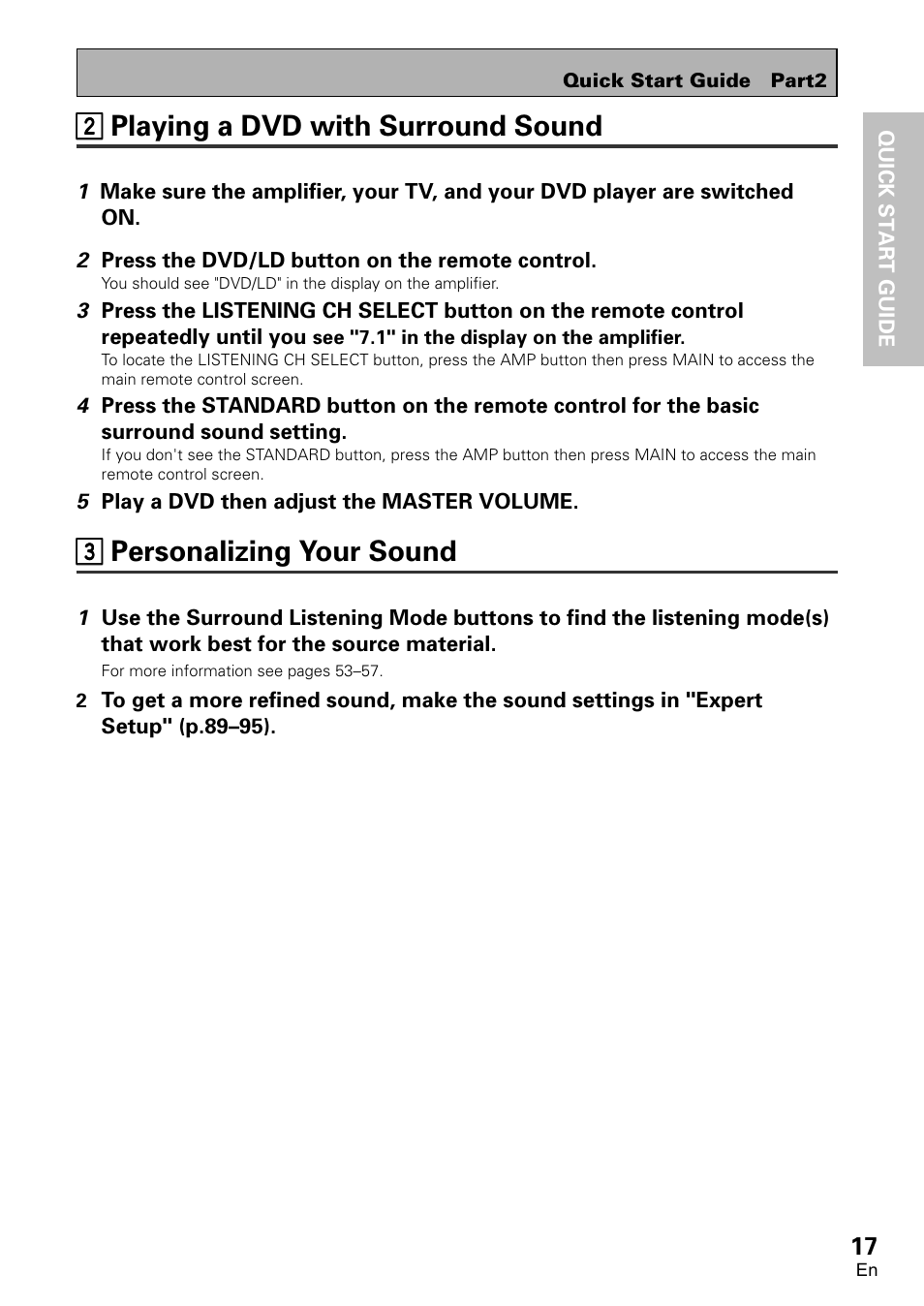 22 playing a dvd with surround sound, 33 personalizing your sound | Pioneer VSA-AX10 User Manual | Page 17 / 112