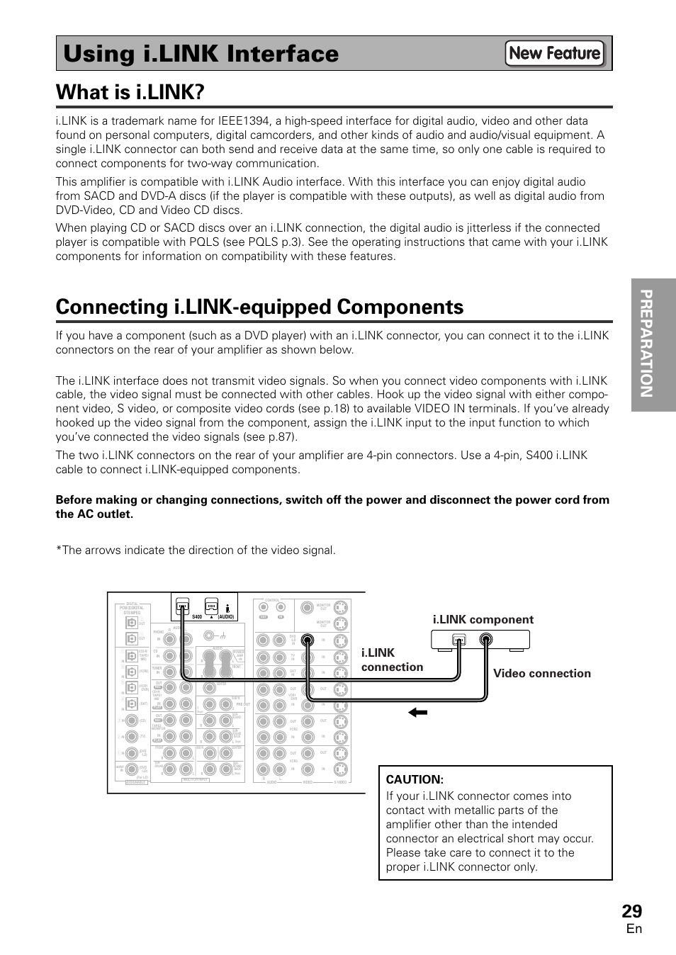 Using i.link interface, What is i.link, Connecting i.link-equipped components | Prep ara tion prep ara t ion | Pioneer VSA-AX10 User Manual | Page 29 / 112