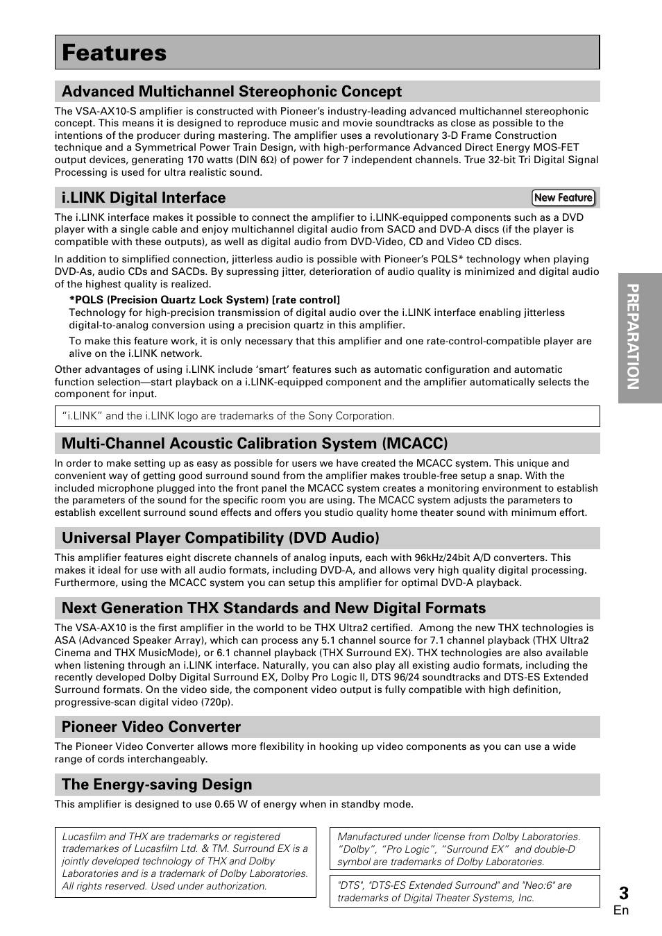 Features | Pioneer VSA-AX10 User Manual | Page 3 / 112