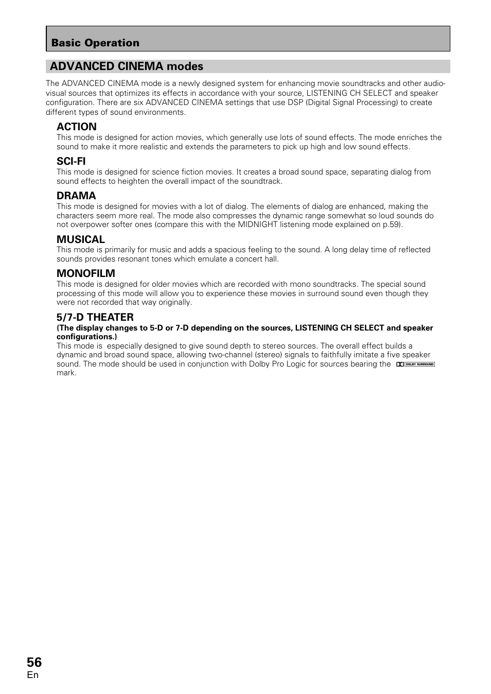 Advanced cinema modes | Pioneer VSA-AX10 User Manual | Page 56 / 112