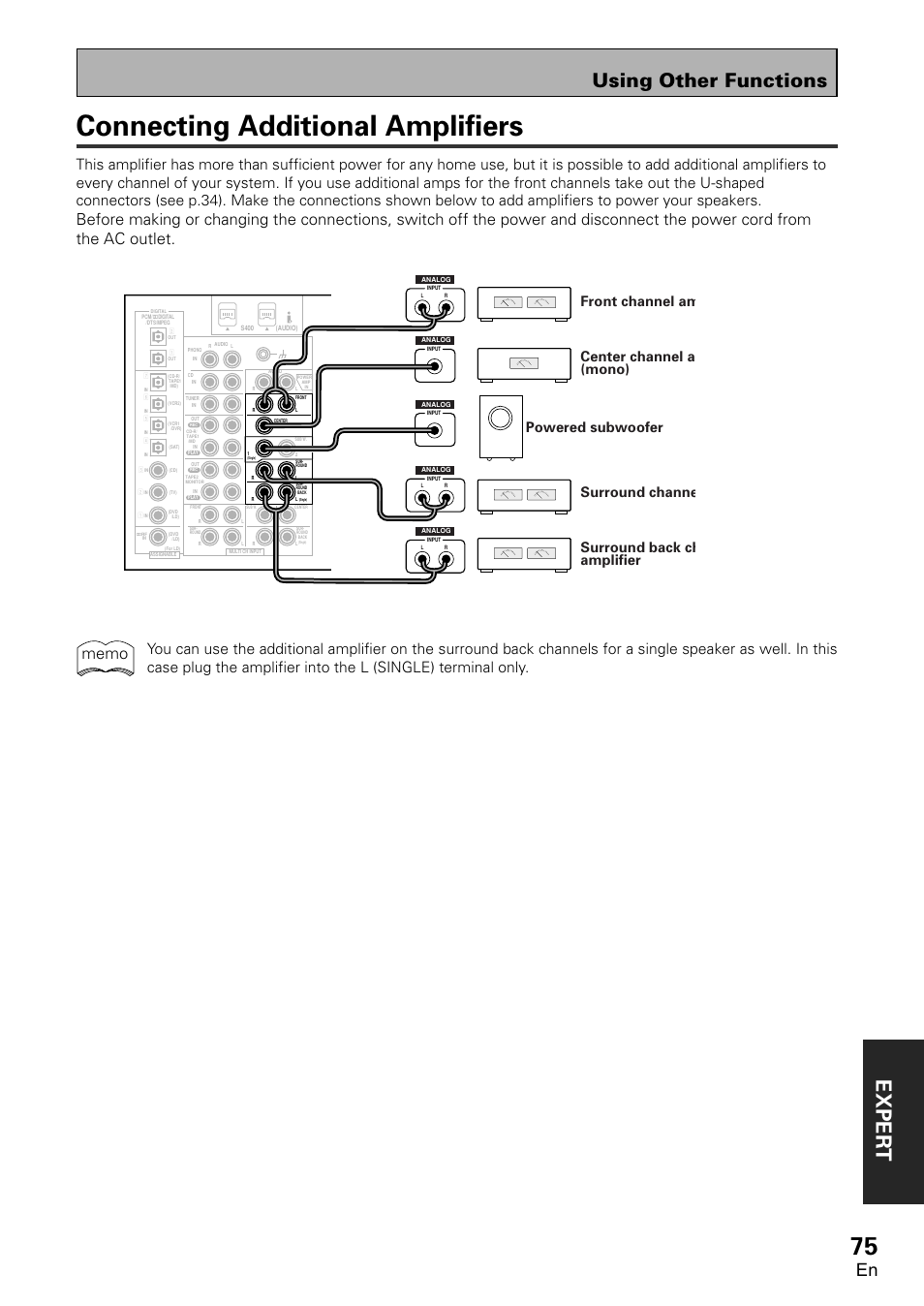 Connecting additional amplifiers, Exper t, Using other functions | Pioneer VSA-AX10 User Manual | Page 75 / 112
