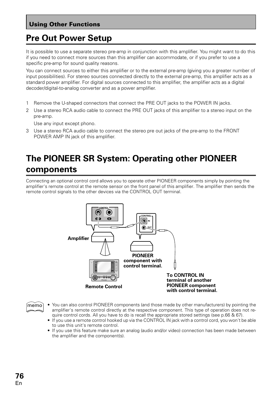 Pre out power setup, Using other functions | Pioneer VSA-AX10 User Manual | Page 76 / 112