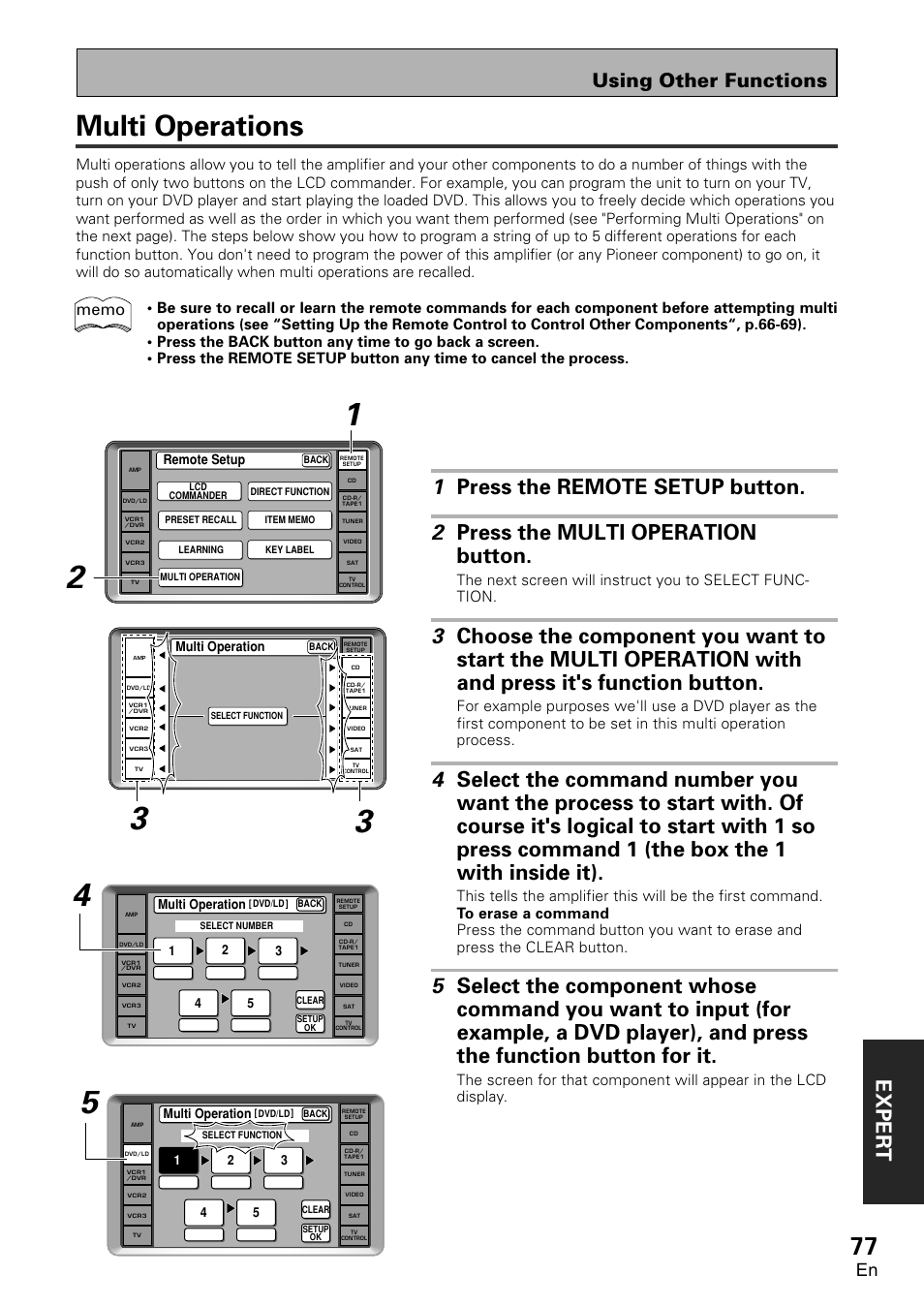 Multi operations, Exper t, Using other functions | Pioneer VSA-AX10 User Manual | Page 77 / 112