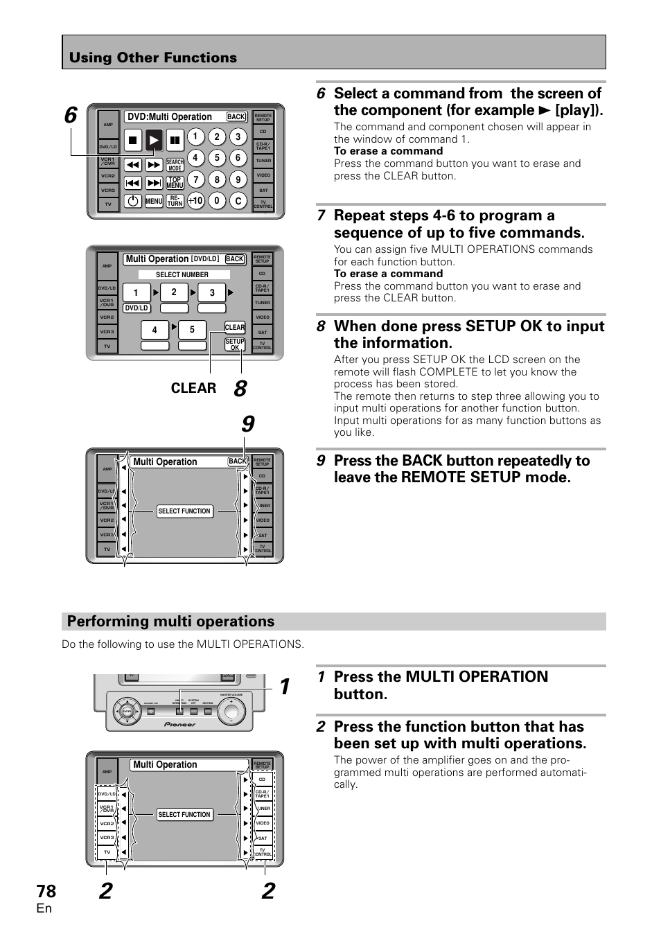 Performing multi operations, Using other functions, Clear | Do the following to use the multi operations | Pioneer VSA-AX10 User Manual | Page 78 / 112