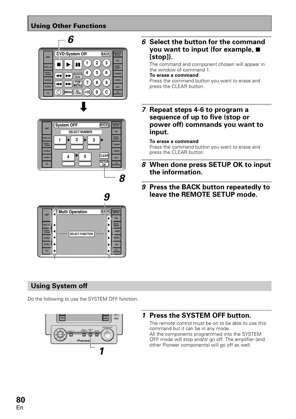 Using system off, 1 press the system off button, Using other functions | Do the following to use the system off function | Pioneer VSA-AX10 User Manual | Page 80 / 112