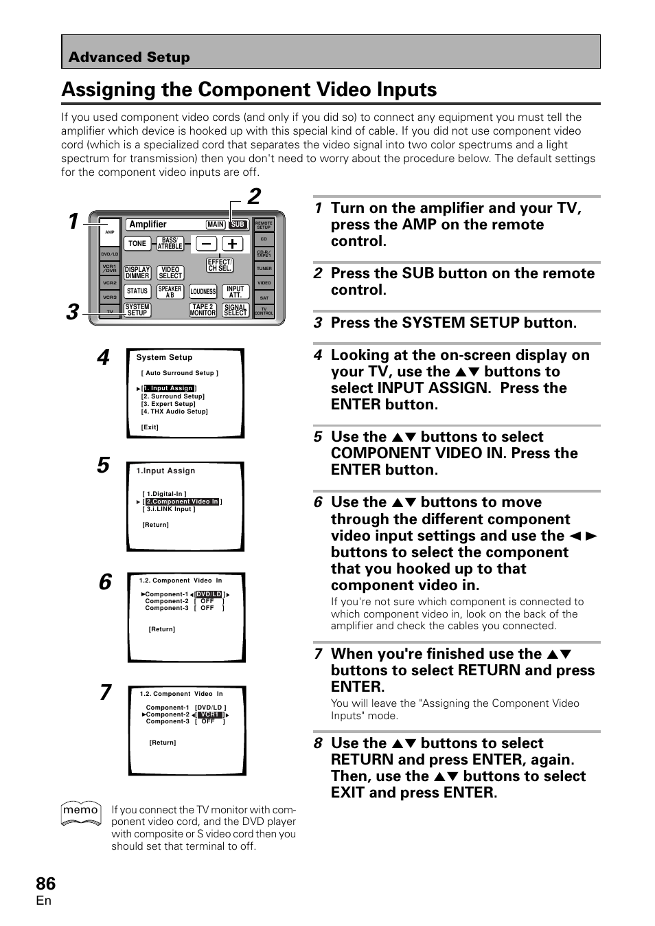 Assigning the component video inputs, Advanced setup | Pioneer VSA-AX10 User Manual | Page 86 / 112