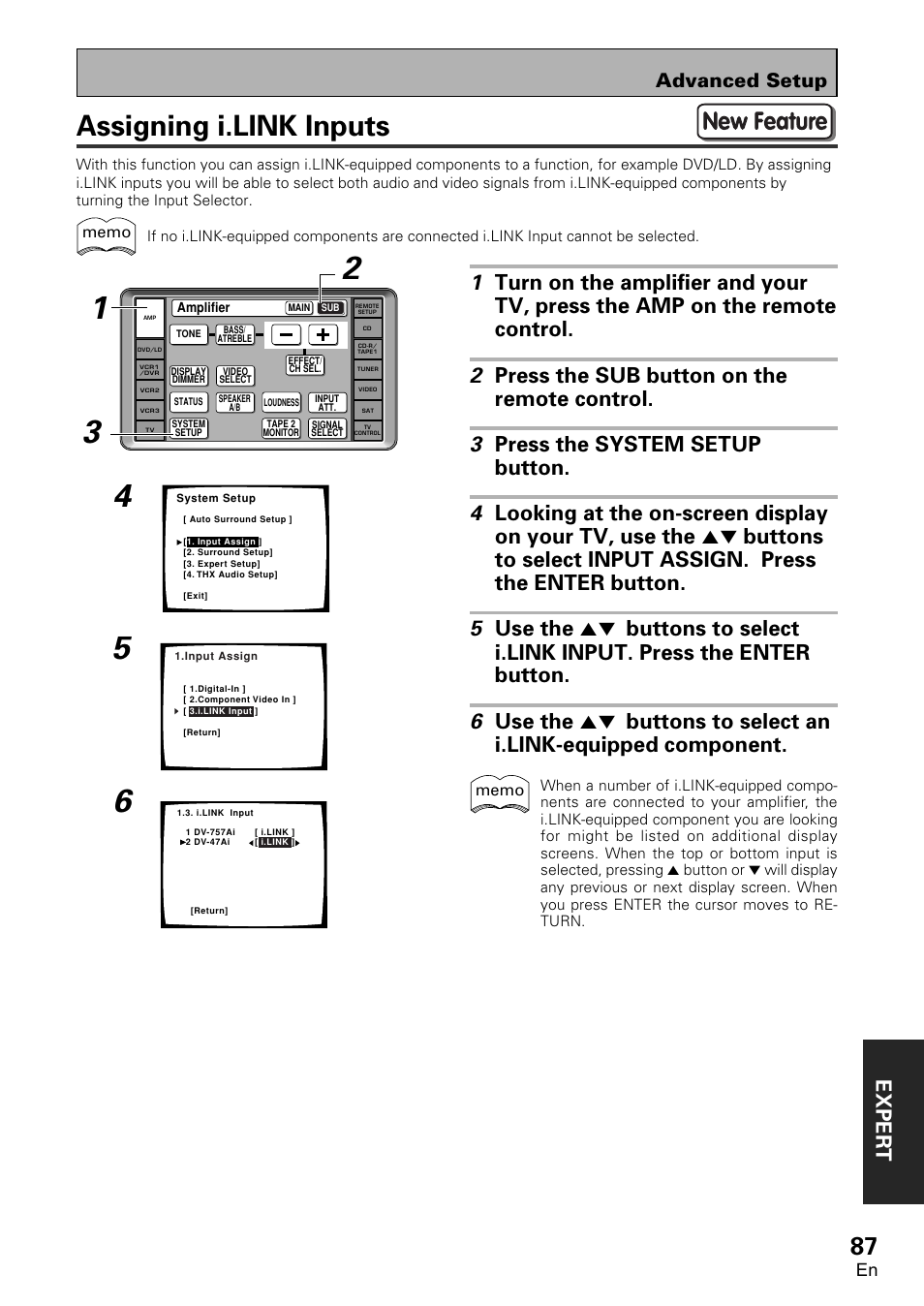 Assigning i.link inputs, Advanced setup | Pioneer VSA-AX10 User Manual | Page 87 / 112