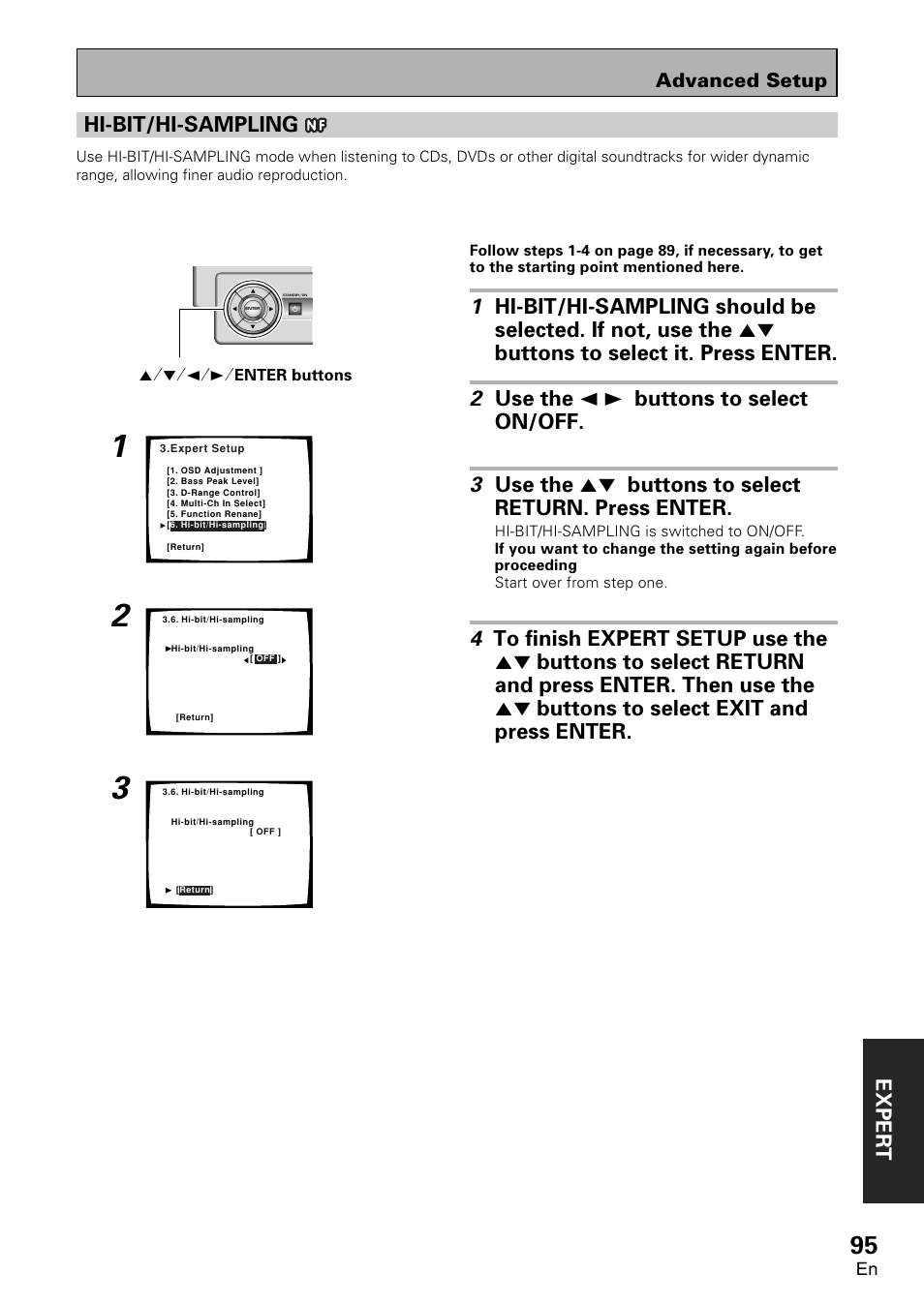 Hi-bit/hi-sampling, Exper t hi-bit/hi-sampling, Advanced setup | Pioneer VSA-AX10 User Manual | Page 95 / 112