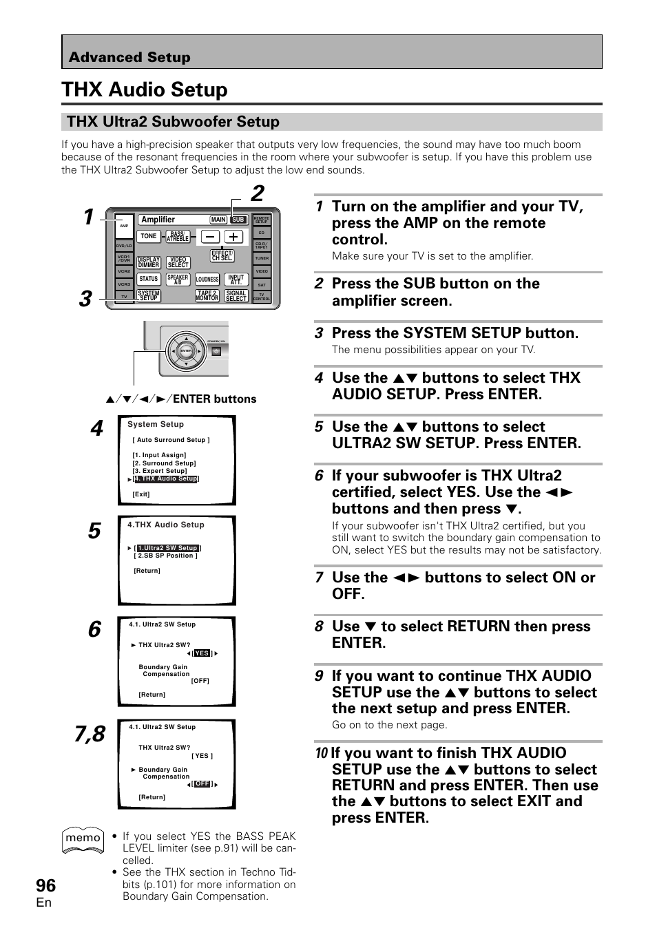 Thx audio setup, Thx ultra2 subwoofer setup, Advanced setup | Pioneer VSA-AX10 User Manual | Page 96 / 112