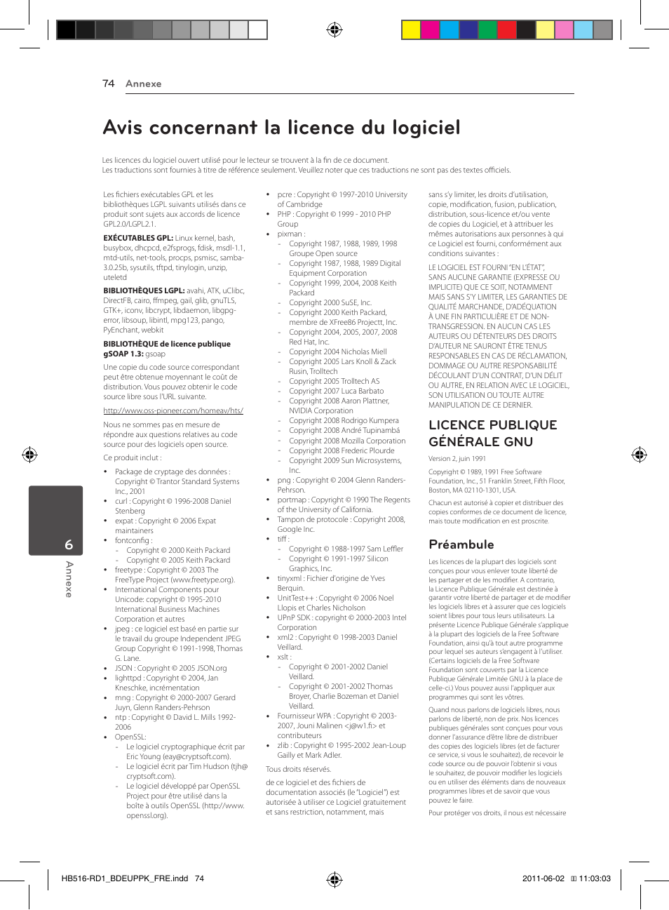 74 avis concernant la licence du logiciel, Avis concernant la licence du logiciel, Licence publique générale gnu | Préambule, Annexe 74 annex e | Pioneer BCS-FS515 User Manual | Page 146 / 452