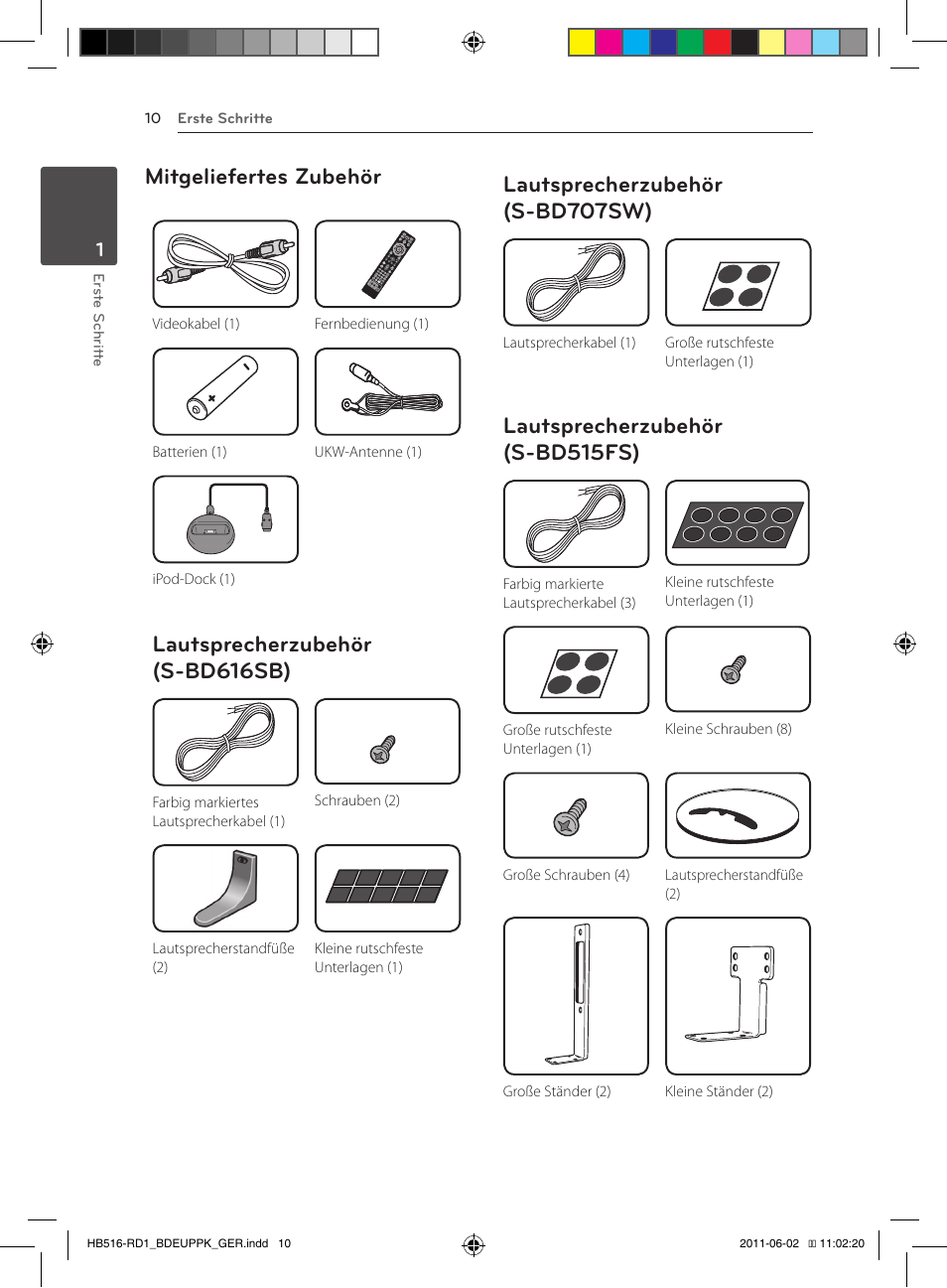 Mitgeliefertes zubehör, Lautsprecherzubehör (s-bd616sb), Lautsprecherzubehör (s-bd707sw) | Lautsprecherzubehör (s-bd515fs) | Pioneer BCS-FS515 User Manual | Page 162 / 452