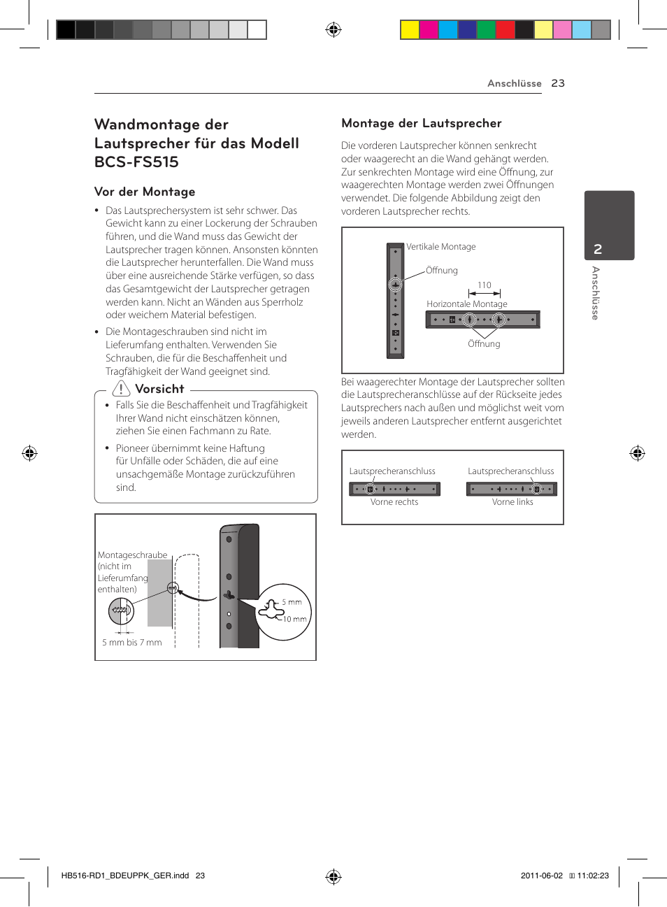 23 – wandmontage der lautsprecher für, Das modell bcs-fs515 | Pioneer BCS-FS515 User Manual | Page 175 / 452