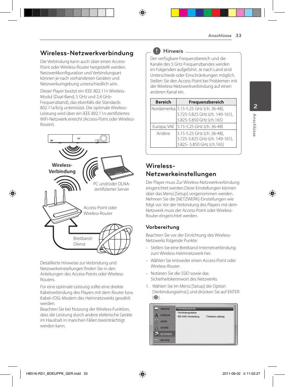 Wireless-netzwerkverbindung, Wireless- netzwerkeinstellungen | Pioneer BCS-FS515 User Manual | Page 185 / 452