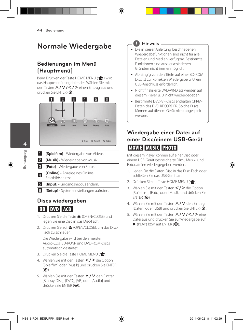 Disc/einem usb-gerät, Normale wiedergabe, Bedienungen im menü [hauptmenü | Discs wiedergeben ert | Pioneer BCS-FS515 User Manual | Page 196 / 452