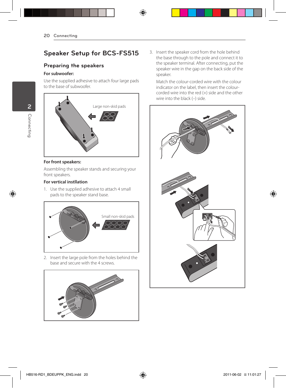 20 – speaker setup for bcs-fs515, Speaker setup for bcs-fs515, Preparing the speakers | Pioneer BCS-FS515 User Manual | Page 20 / 452