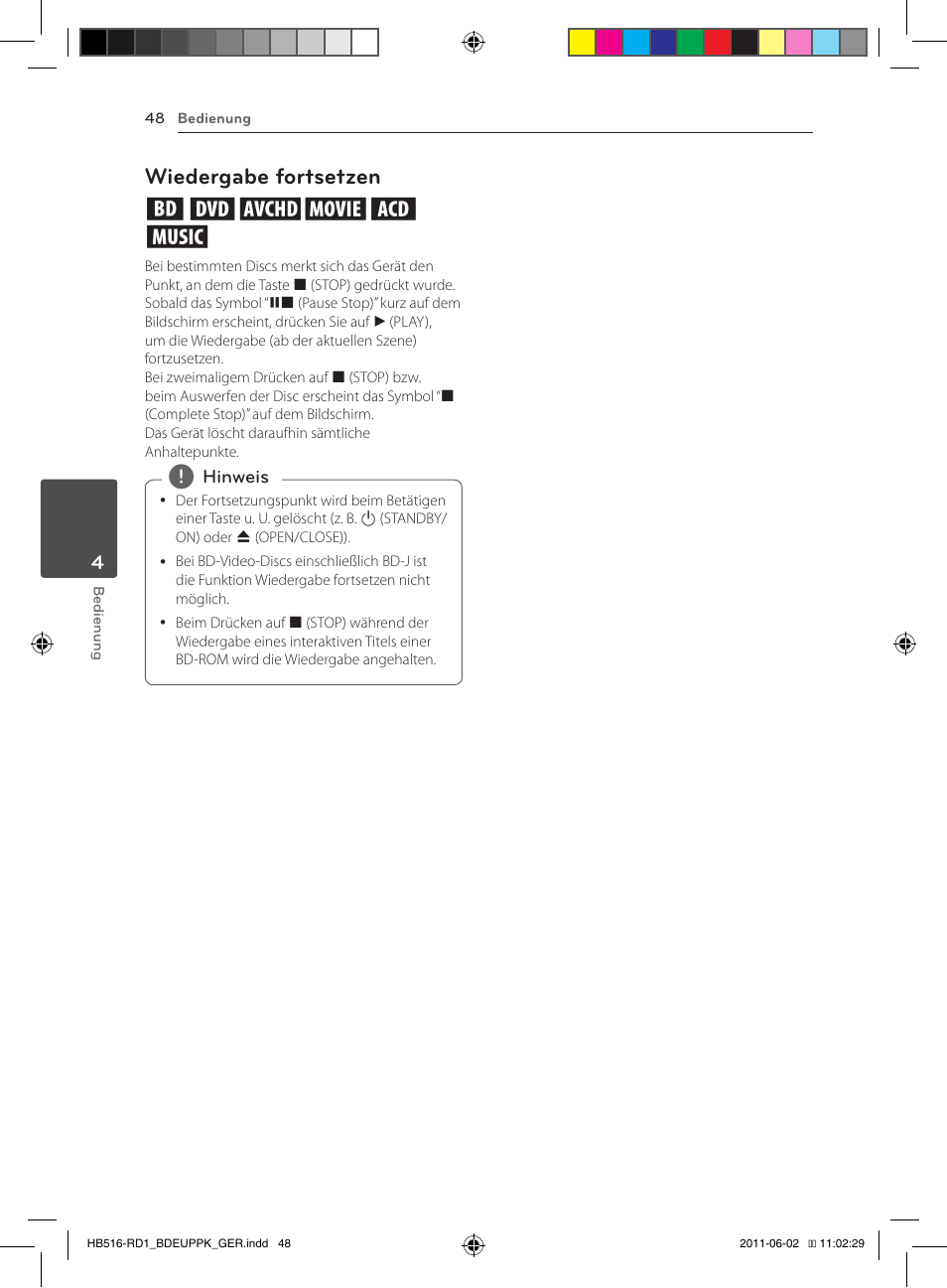 48 – reprise de la lecture, 48 – wiedergabe fortsetzen, Wiedergabe fortsetzen eroyt, u | Pioneer BCS-FS515 User Manual | Page 200 / 452