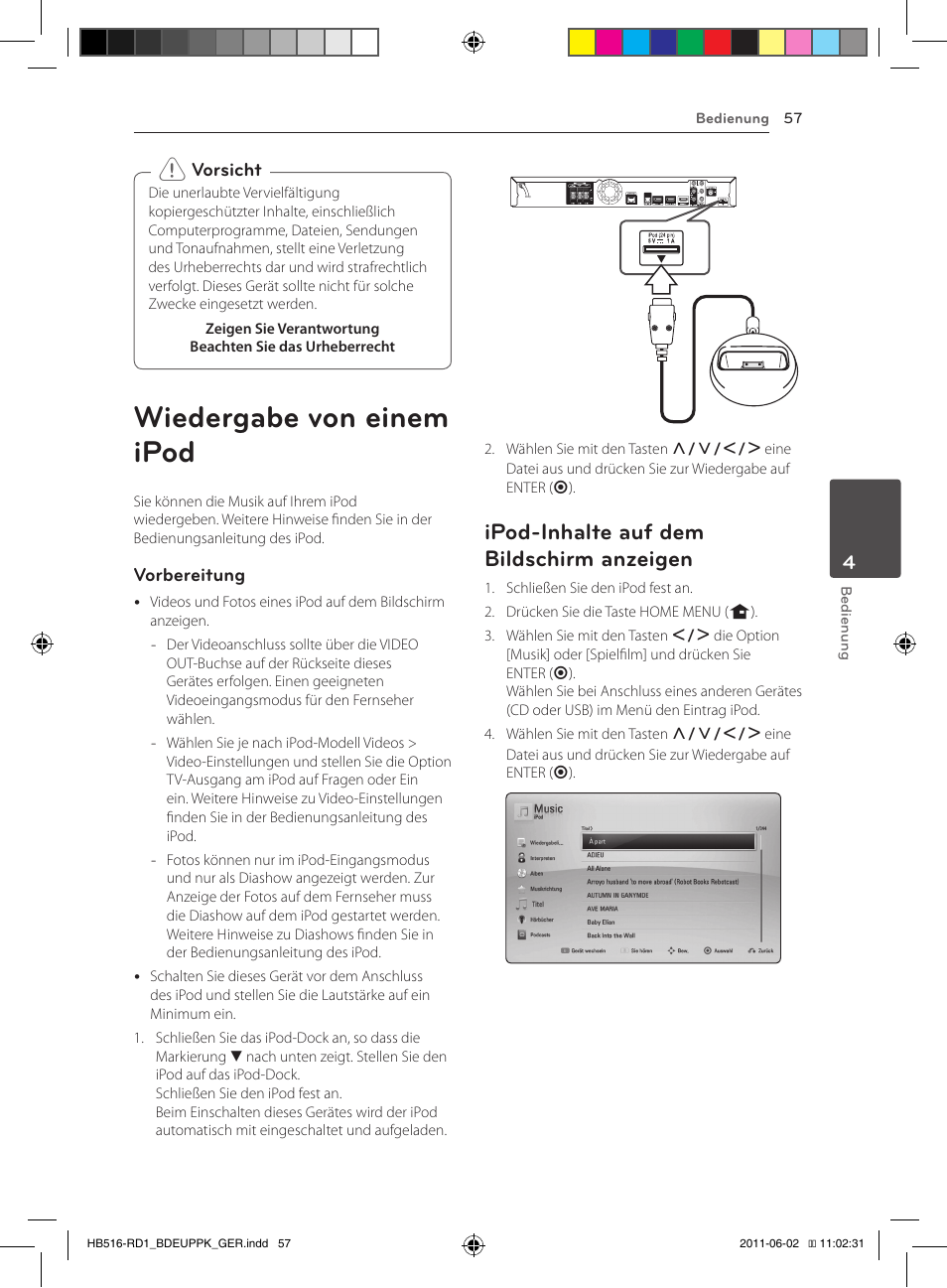 Anzeigen, Wiedergabe von einem ipod, Ipod-inhalte auf dem bildschirm anzeigen | Pioneer BCS-FS515 User Manual | Page 209 / 452