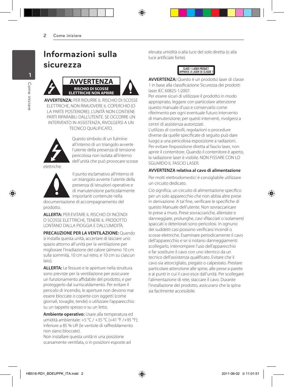 Hb516-rd1_bdeuppk_om_ita_0602, Informazioni sulla sicurezza, Avvertenza | Pioneer BCS-FS515 User Manual | Page 226 / 452