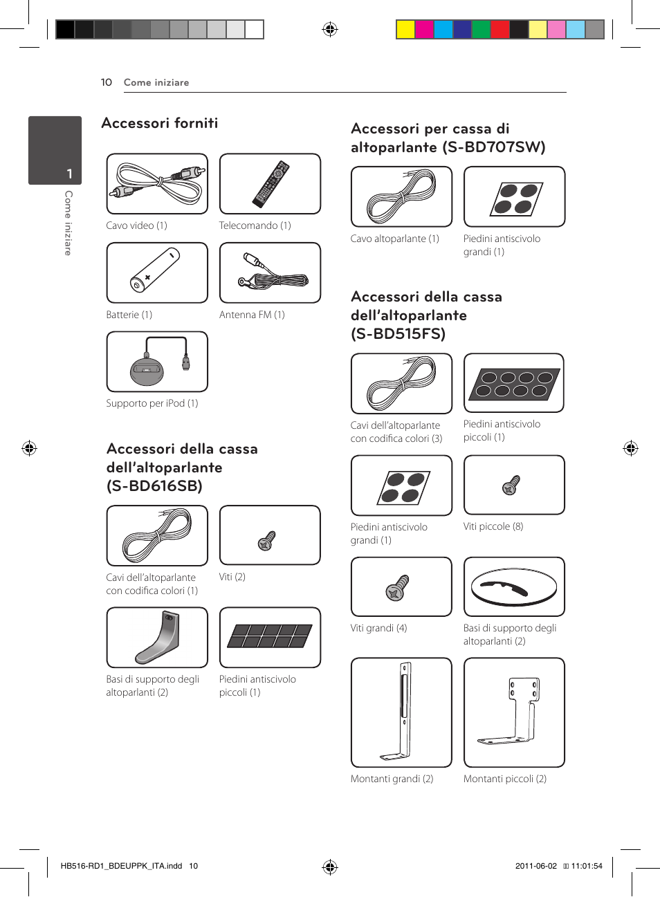 S-bd616sb), 10 – accessori per cassa di altoparlante, S-bd707sw) | 10 – accessori della cassa dell’altoparlante, S-bd515fs), Accessori forniti, Accessori per cassa di altoparlante (s-bd707sw) | Pioneer BCS-FS515 User Manual | Page 234 / 452