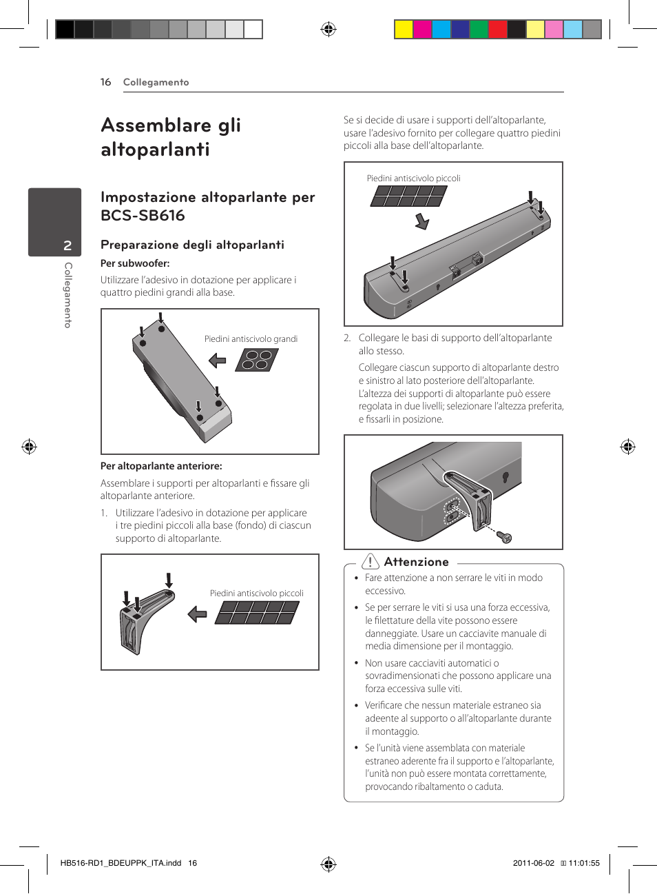 Assemblare gli altoparlanti, 16 – impostazione altoparlante per, Bcs-sb616 | Impostazione altoparlante per bcs-sb616 | Pioneer BCS-FS515 User Manual | Page 240 / 452