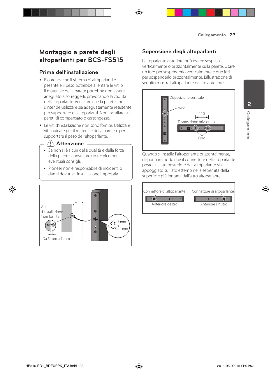 23 – montaggio a parete degli altoparlanti, Per bcs-fs515 | Pioneer BCS-FS515 User Manual | Page 247 / 452