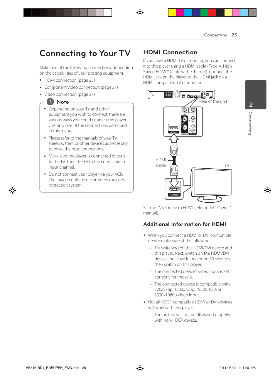 25 connecting to your tv 25 – hdmi connection, Connecting to your tv, Hdmi connection | Pioneer BCS-FS515 User Manual | Page 25 / 452