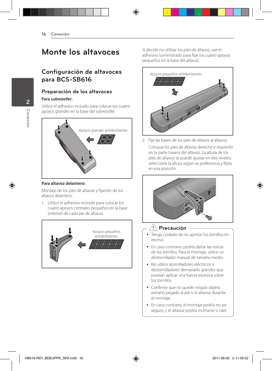 Monte los altavoces, 16 – configuración de altavoces para, Bcs-sb616 | Configuración de altavoces para bcs-sb616 | Pioneer BCS-FS515 User Manual | Page 312 / 452
