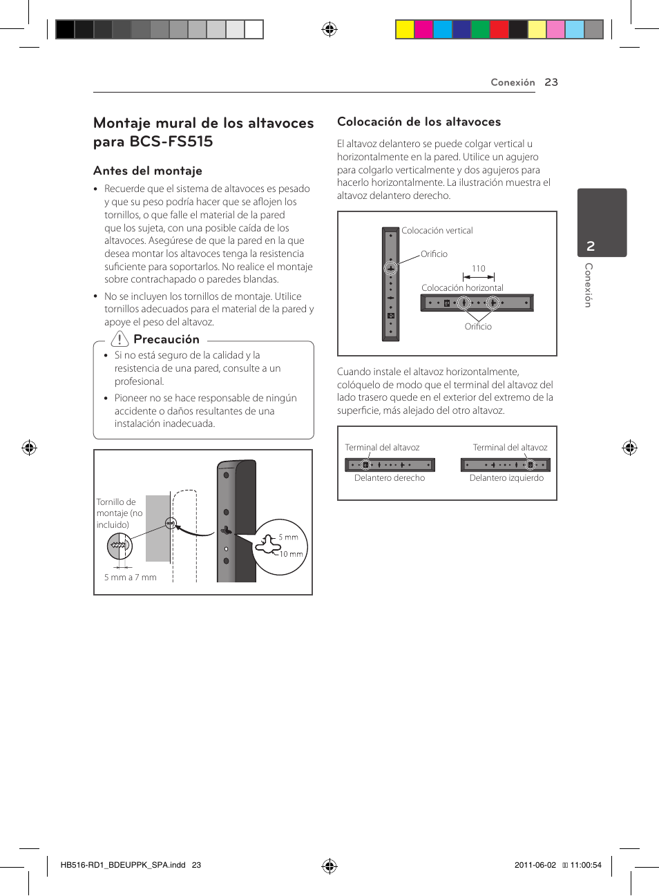 23 – montaje mural de los altavoces para, Bcs-fs515, Montaje mural de los altavoces para bcs-fs515 | Pioneer BCS-FS515 User Manual | Page 319 / 452