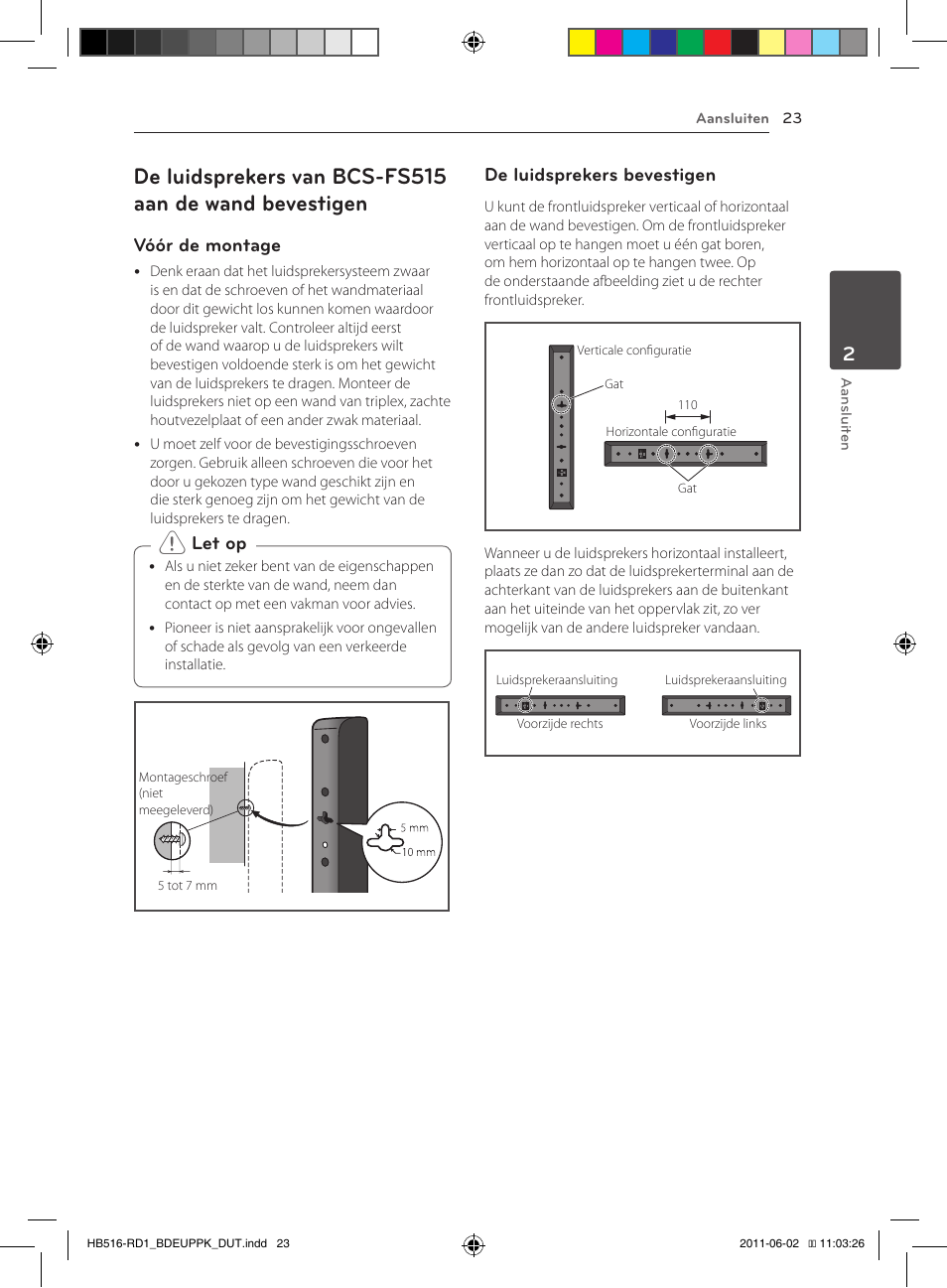 23 – de luidsprekers van bcs-fs515 aan, De wand bevestigen | Pioneer BCS-FS515 User Manual | Page 391 / 452