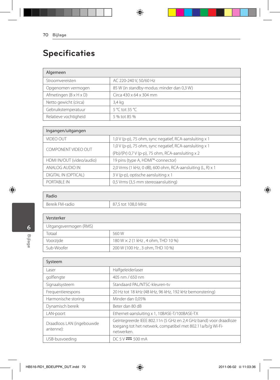 70 specificaties, Specificaties | Pioneer BCS-FS515 User Manual | Page 438 / 452