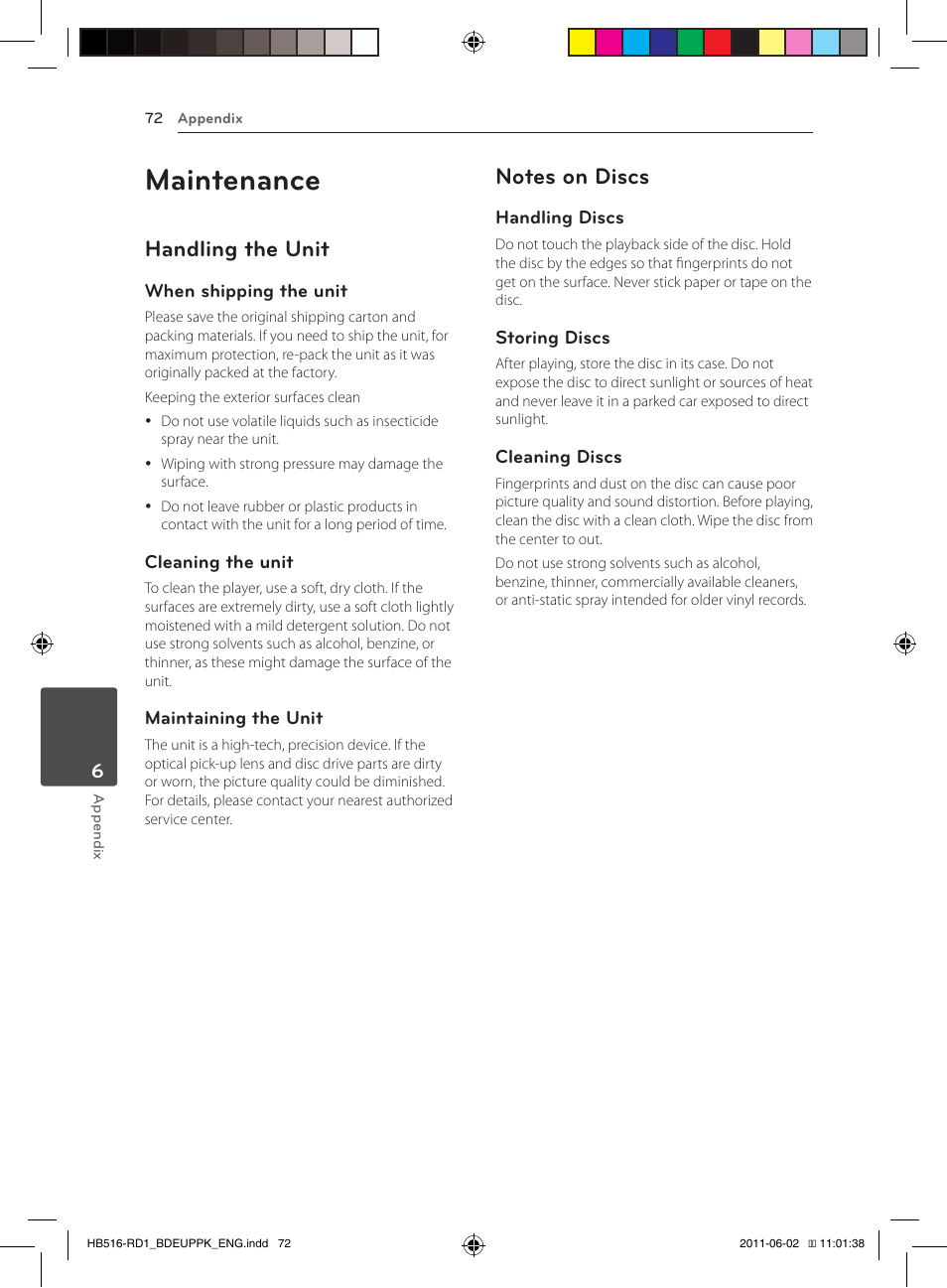Maintenance, Handling the unit | Pioneer BCS-FS515 User Manual | Page 72 / 452