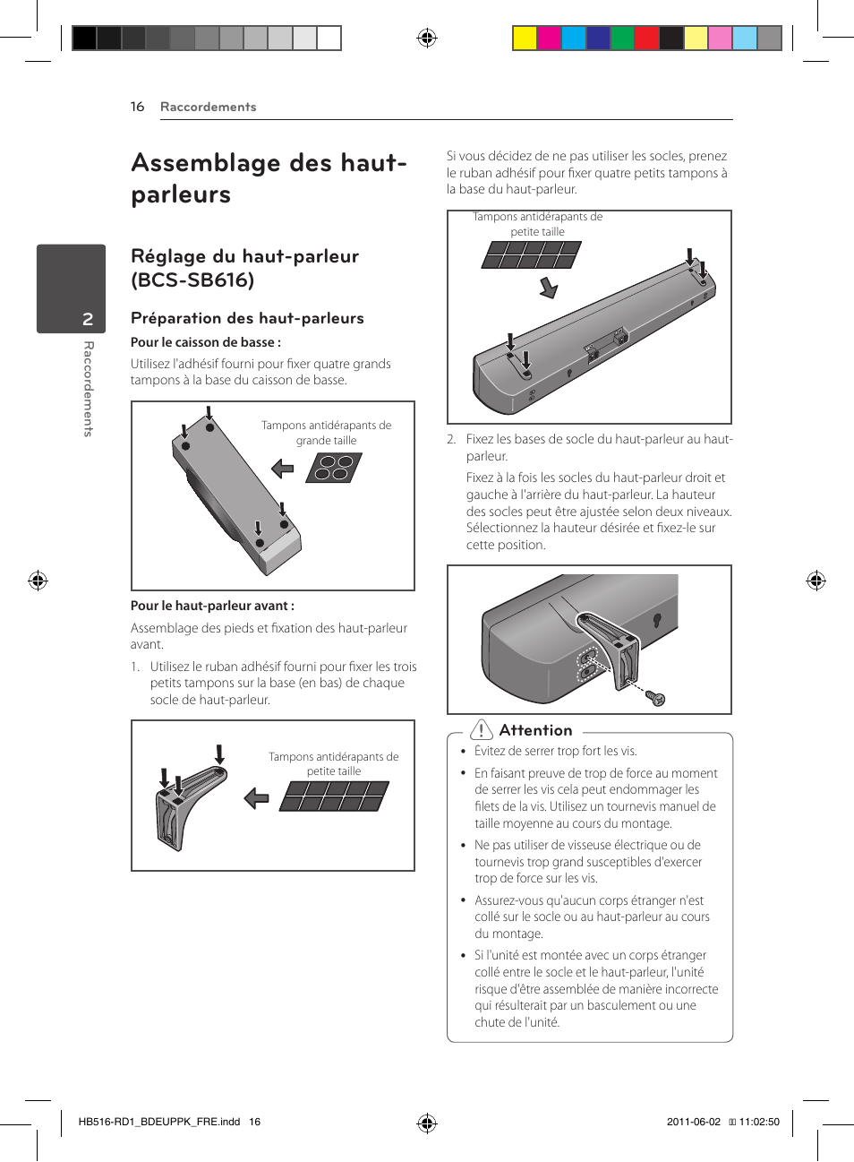 Assemblage des haut-parleurs, 16 – réglage du haut-parleur, Bcs-sb616) | Assemblage des haut- parleurs, Réglage du haut-parleur (bcs-sb616) | Pioneer BCS-FS515 User Manual | Page 88 / 452