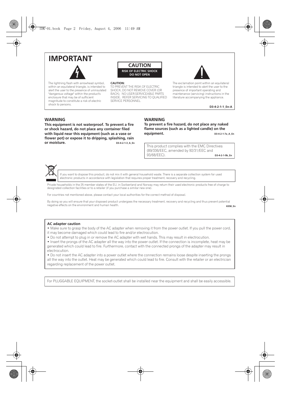 Important, Caution | Pioneer IDK-01 User Manual | Page 2 / 62