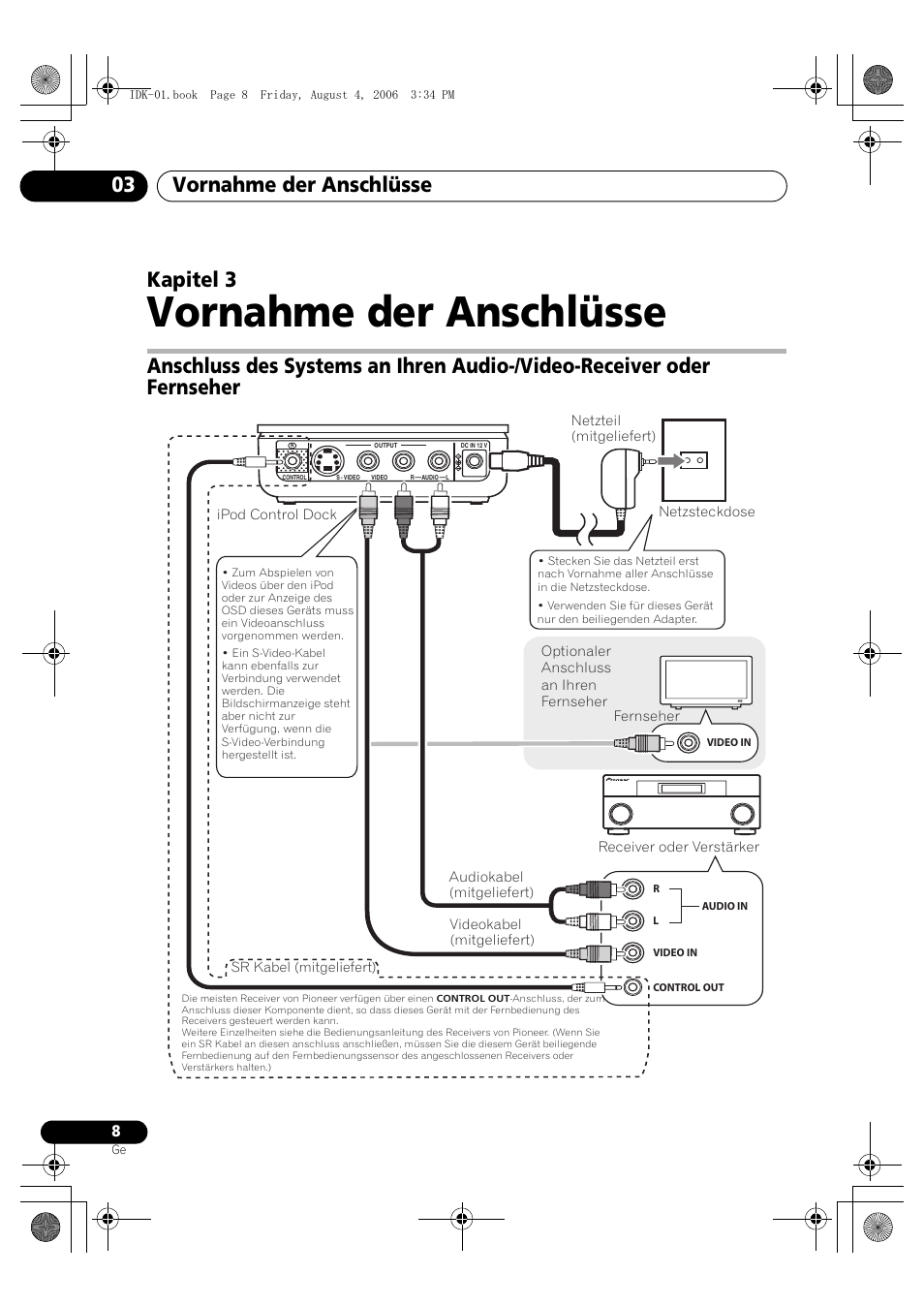 03 vornahme der anschlüsse, Vornahme der anschlüsse, Vornahme der anschlüsse 03 | Kapitel 3 | Pioneer IDK-01 User Manual | Page 28 / 62